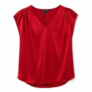 Montgomery Post Red Satin V-Neck Cap‎ Sleeve Blouse Top 1X NWT